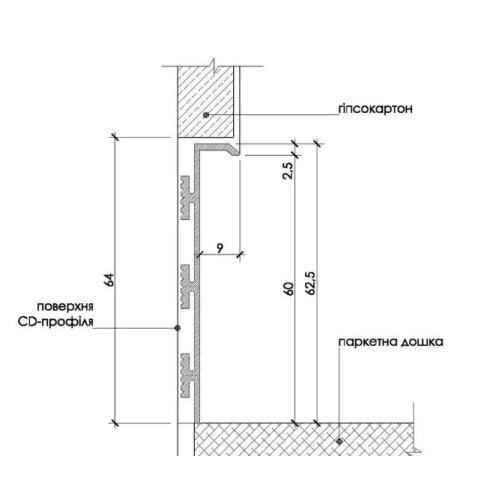 Плинтус алюминиевый скрытого монтажа 60 mm (P-4-60A)